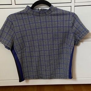 Plad blue and grey top